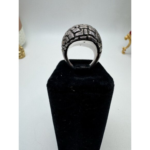 999 Fine Silver Vintage Mexico Modernist Beaded Oxidized Ring Size 7.5 - Picture 5 of 14